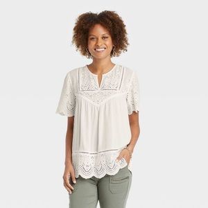 Knox Rose white eyelet short sleeve top size XS